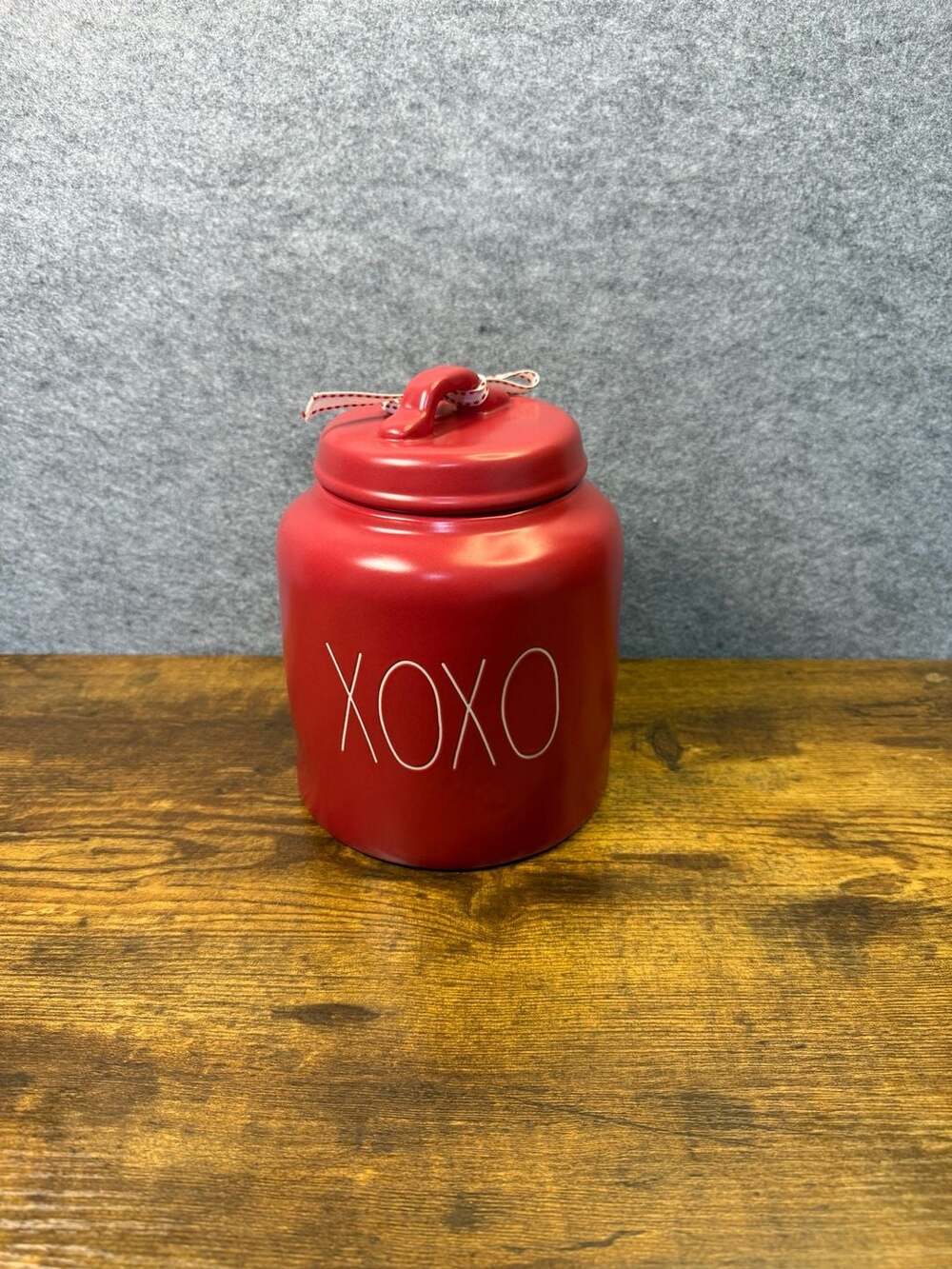 Rae Dunn XOXO Red Valentine Ceramic Canister With Ribbon